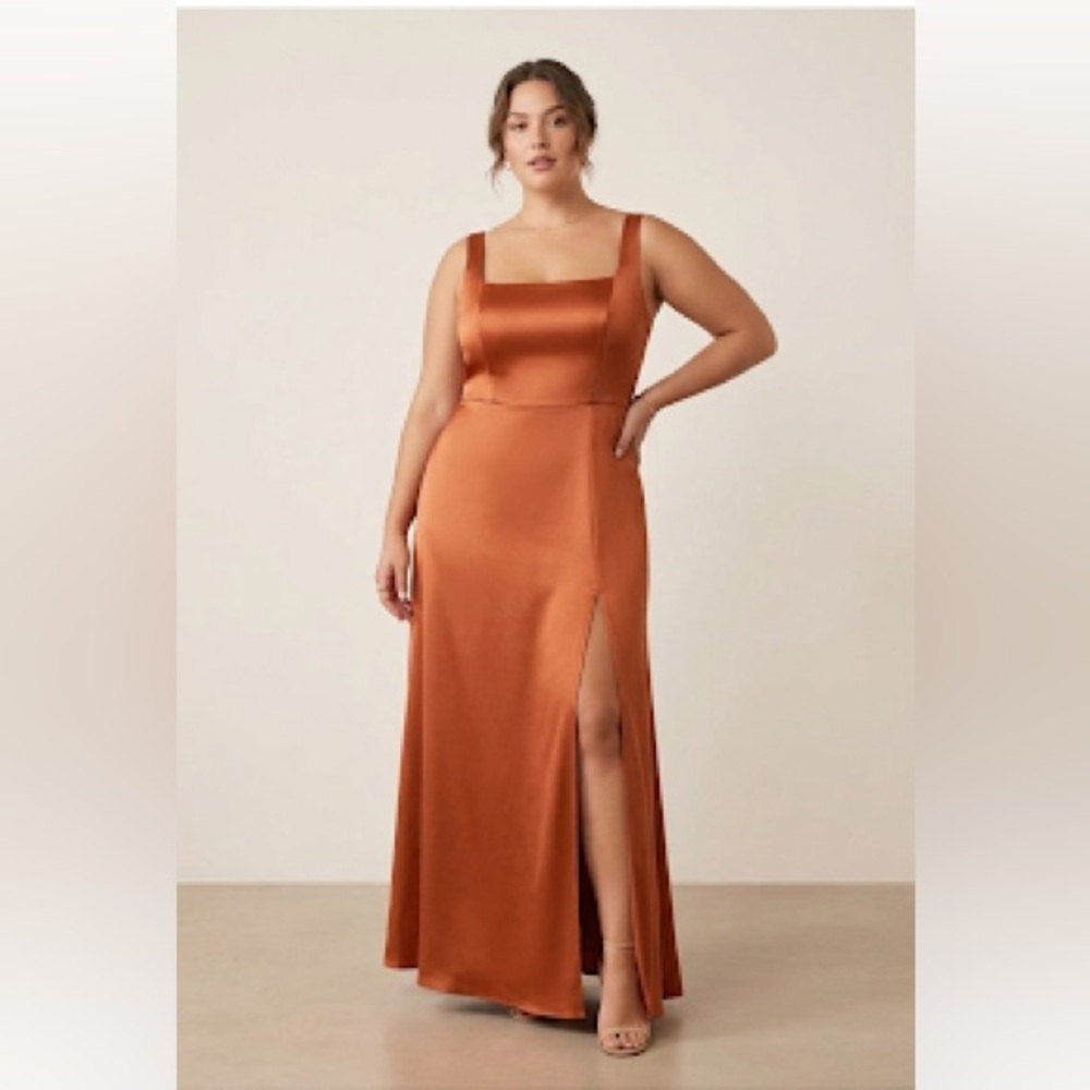 Azazie Satin party cocktail Orange maxiDress A24 NWT